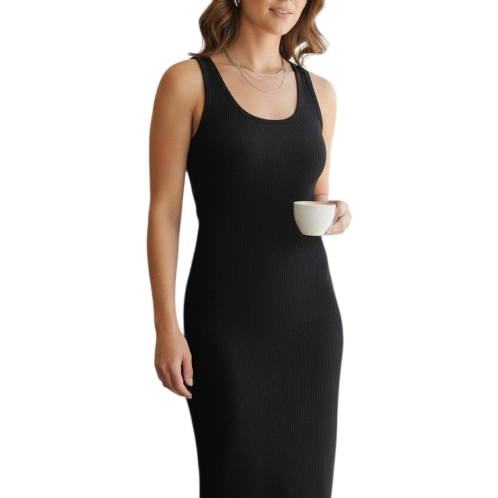 Monrow Black Cotton Blend Bodycon Dress